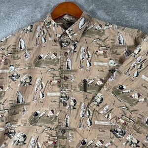 Fishing Lure Print Button Up Shirt Mens XL Short Sleeve North‎ River Outdoors